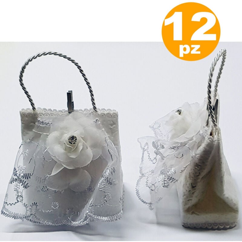 foto del prodotto bomboniere sacchetto bustina bianco fiore glitter porta confetti x matrimonio - - trade shop traesio