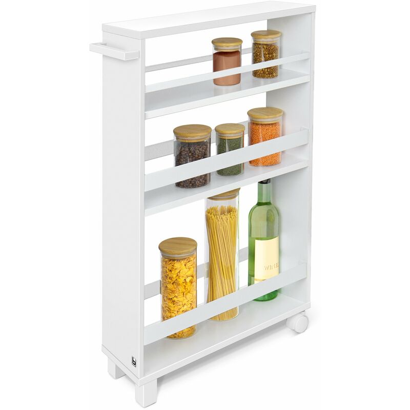 foto del prodotto bomoe hylla carrello da cucina scaffale da cucina 50x79x15 cm carrello rotante, scaffale da bagno carrello portaoggetti bianco