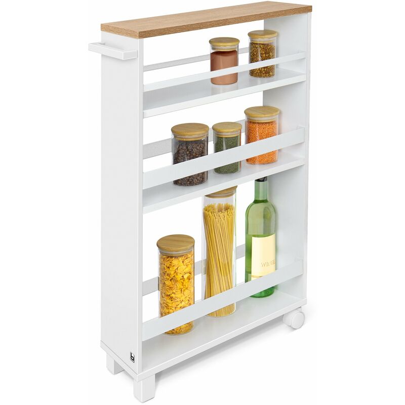 foto del prodotto bomoe hylla carrello da cucina scaffale da cucina 50x79x15 cm carrello rotante, scaffale da bagno carrello portaoggetti rovere