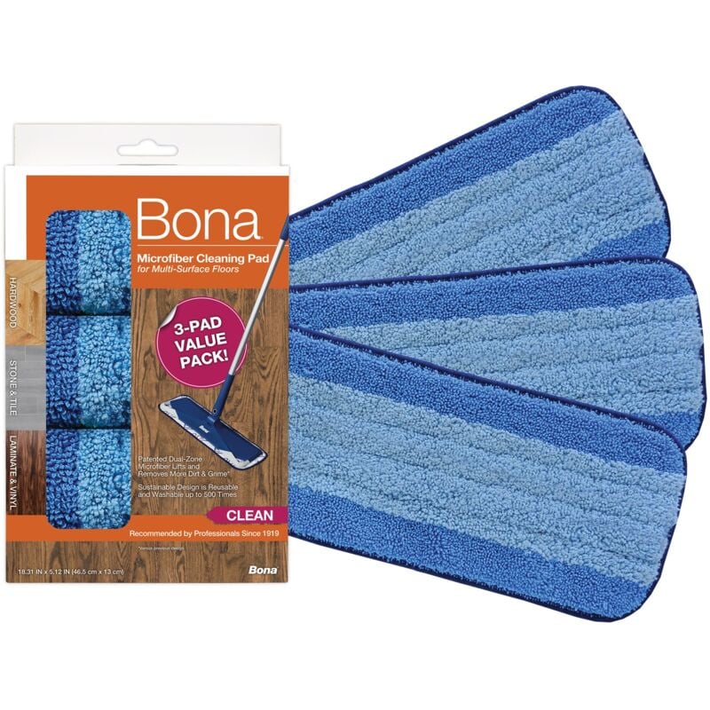foto del prodotto bona tappetino per pulizia in microfibra, per pavimenti in legno e superfici dure, adatto alla famiglia di moci, 3 pezzi confezione da 3 , blu