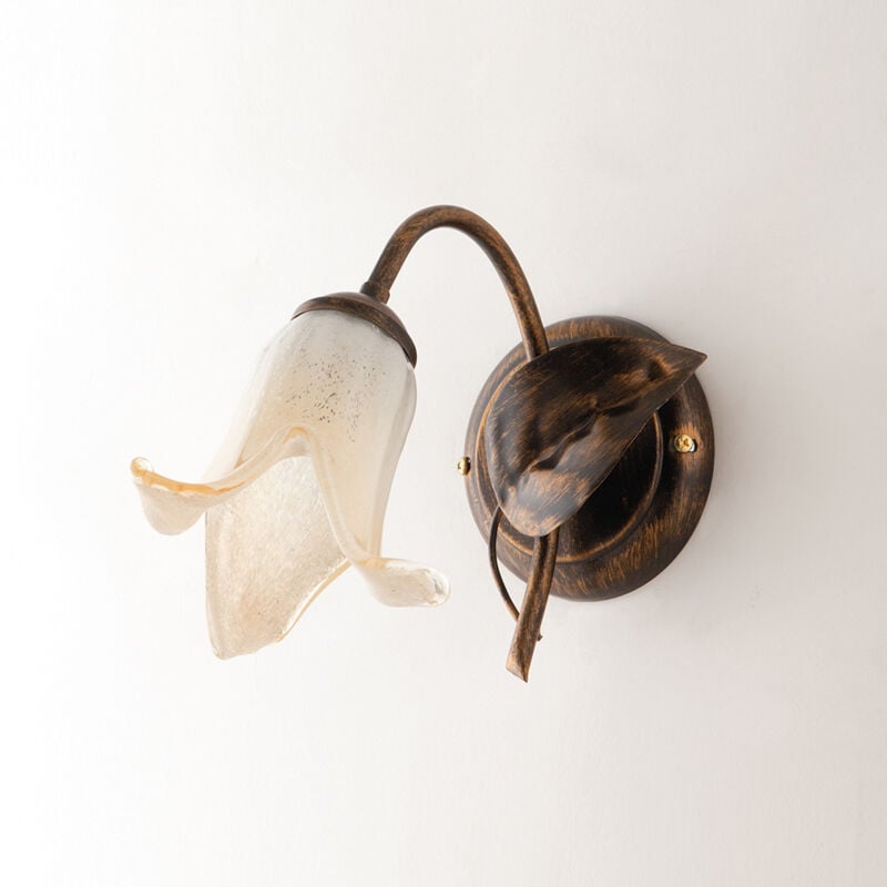 foto del prodotto bonetti illumina applique classico 1 luce con foglie ferro battuto e vetro bronzo serie limone