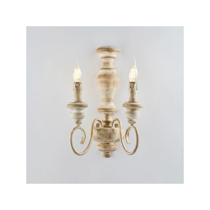 foto del prodotto bonetti illumina applique in legno e ferro bianco e tortora 2 luci cascina