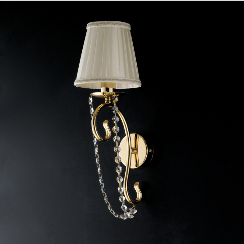 foto del prodotto bonetti illumina applique shabby chic magda metallo e cristallo oro 1 luce e14 con paralume