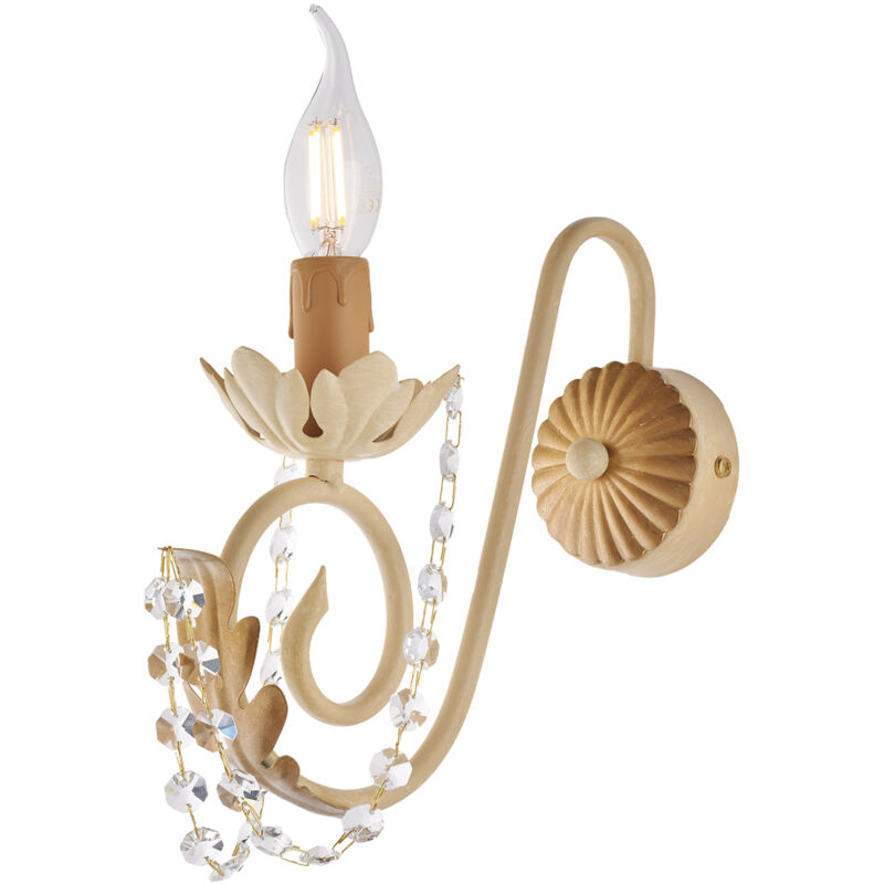 foto del prodotto bonetti illumina applique shabby damasco 1 luce ferro battuto avorio e oro con cristalli
