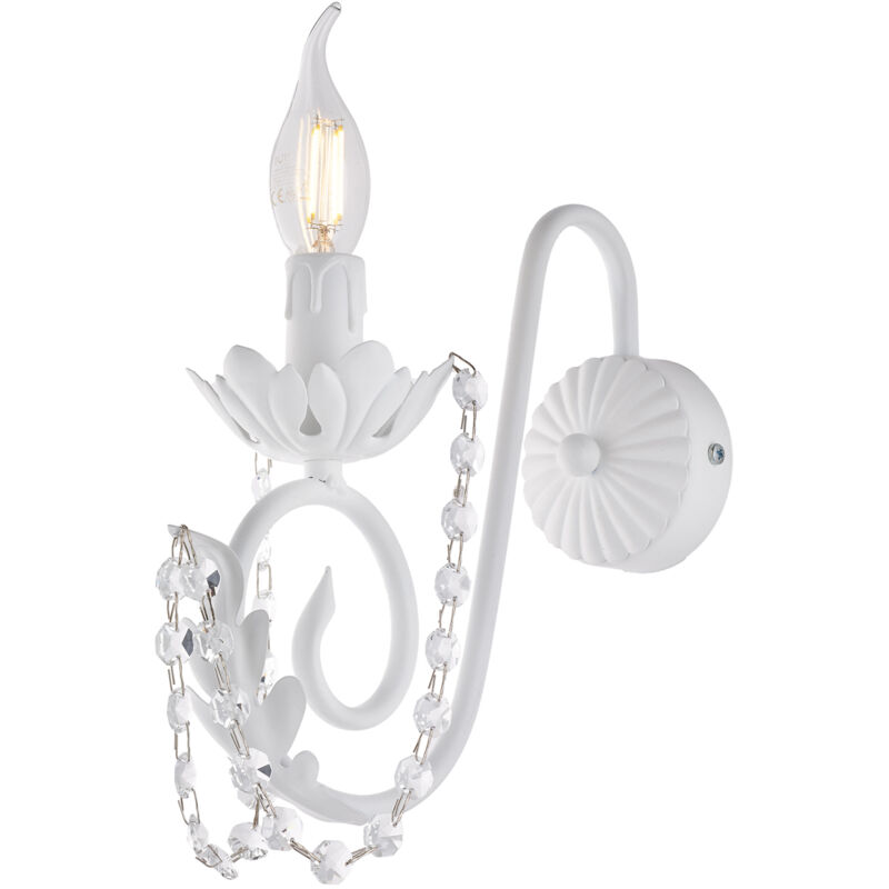 foto del prodotto bonetti illumina applique shabby damasco 1 luce ferro battuto bianco e cristalli