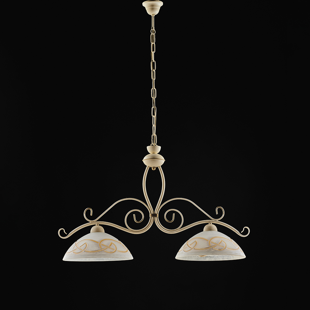 foto del prodotto bonetti illumina bilanciere rustico 2luci ferro battuto avorio e oro vetro ambra serie faraone