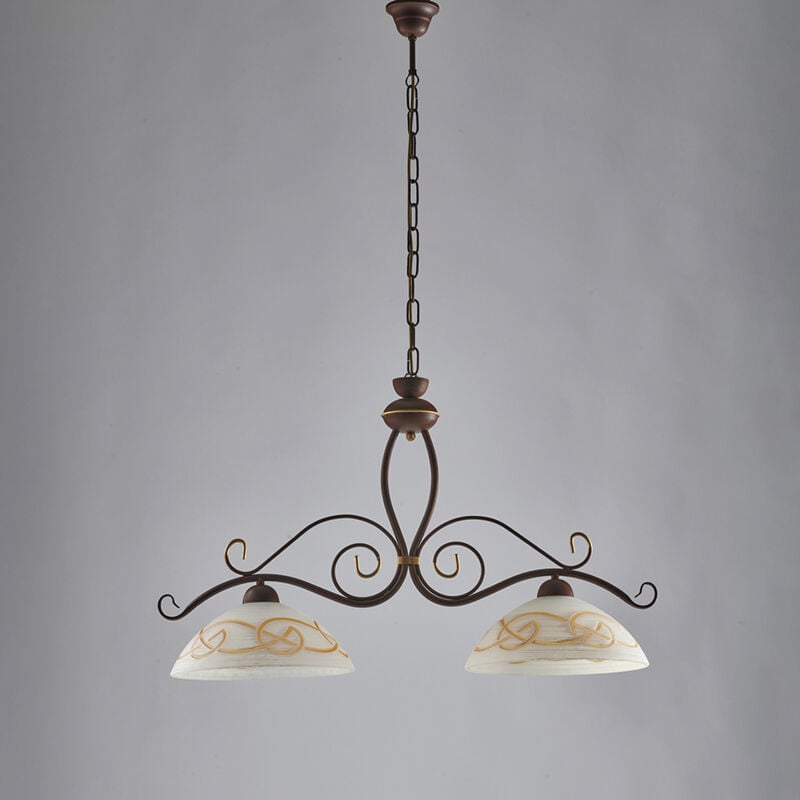 foto del prodotto bonetti illumina bilanciere rustico 2luci ferro battuto nero e ruggine vetro ambra serie faraone