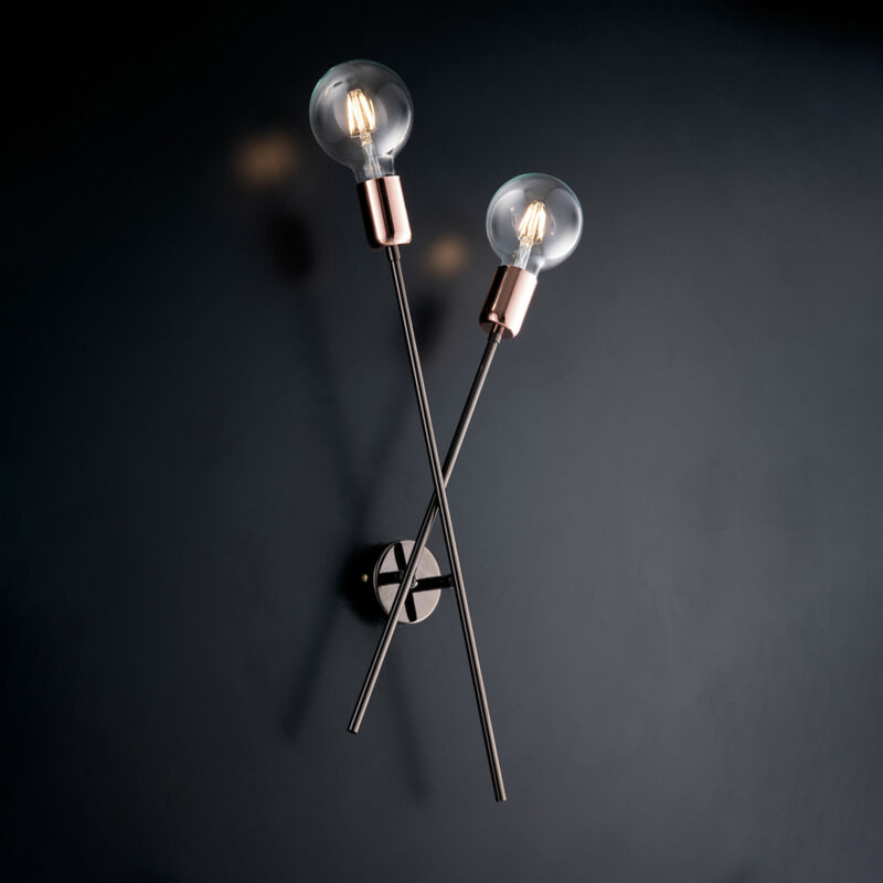 foto del prodotto bonetti illumina bloom applique ferro cromo nero e rame 2 luci l.20 p.9 bl200 ap2 nr
