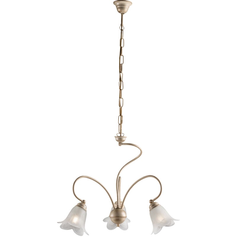 foto del prodotto bonetti illumina lampadario 3 luci alice ferro battuto avorio e oro vetro bianco