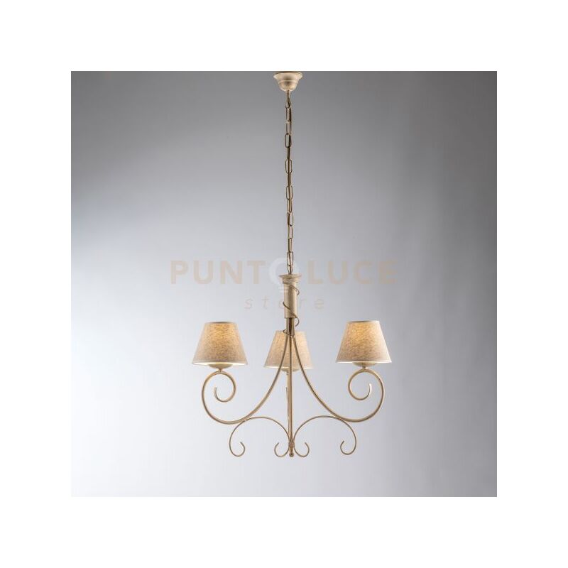 foto del prodotto bonetti illumina lampadario 3 luci vienna ferro avorio e oro con paralumi in pvc