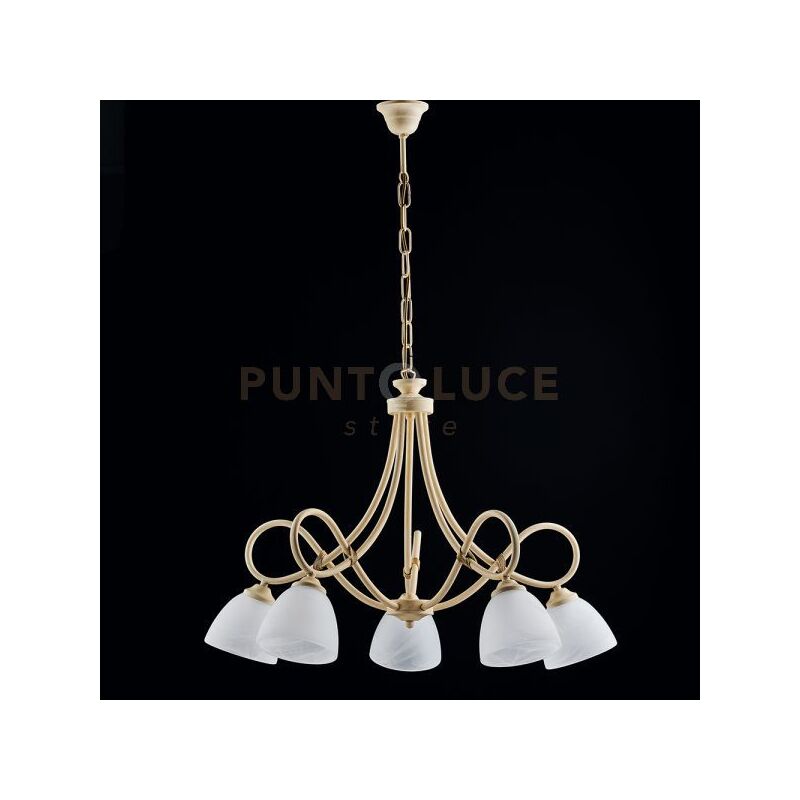 foto del prodotto bonetti illumina lampadario 5 luci dallas ferro battuto avorio decap vetro bianco
