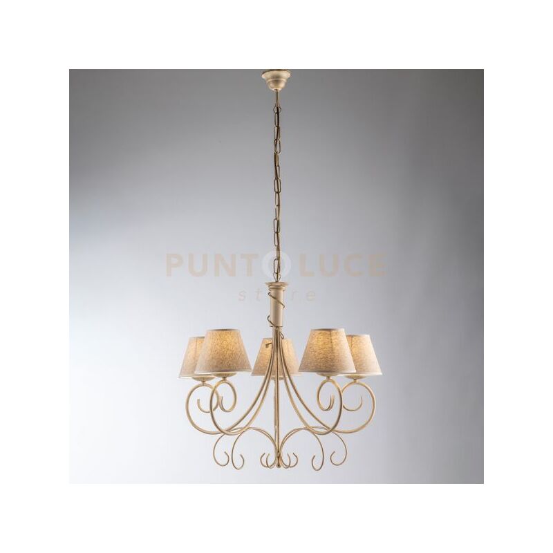 foto del prodotto bonetti illumina lampadario 5 luci vienna ferro avorio e oro con paralumi in pvc