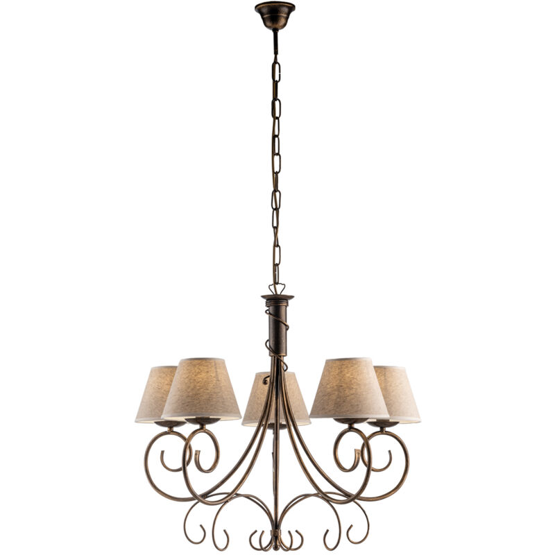 foto del prodotto bonetti illumina lampadario 5 luci vienna ferro marrone e oro con paralumi in pvc