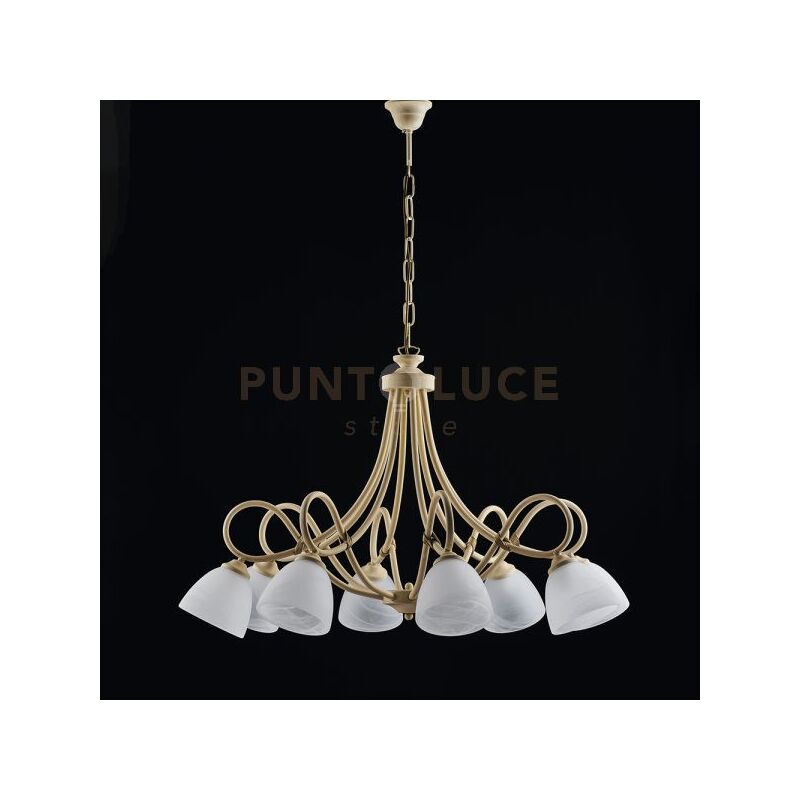 foto del prodotto bonetti illumina lampadario 8 luci dallas ferro battuto avorio decap vetro bianco
