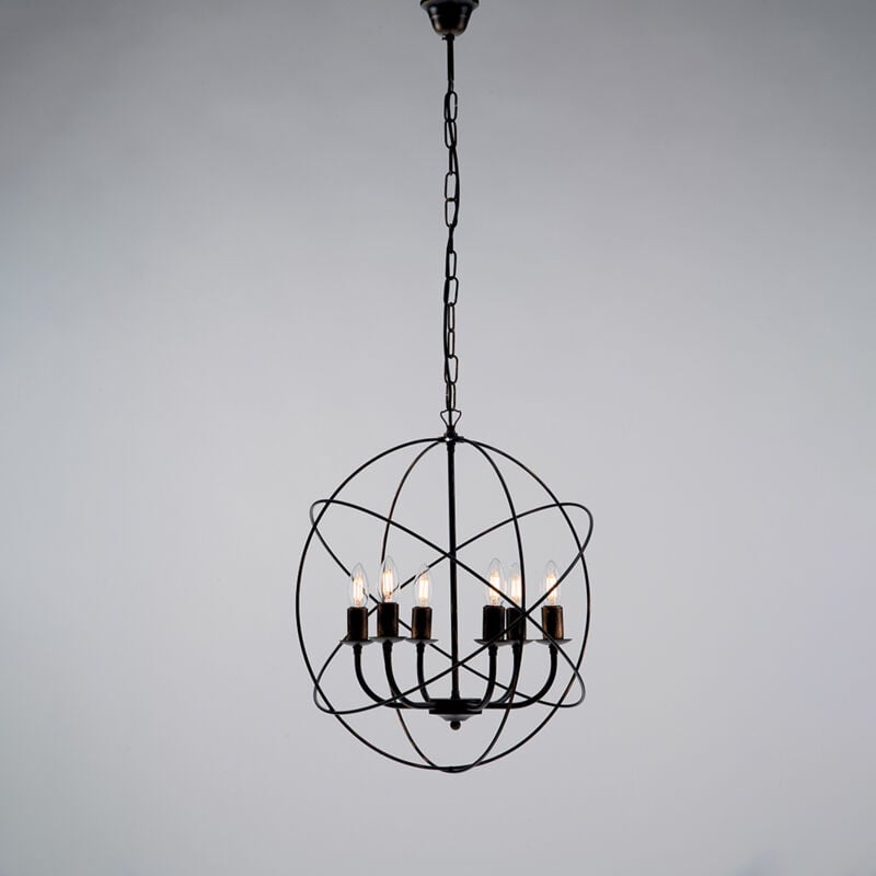 foto del prodotto bonetti illumina lampadario a sospensione 6 luci sfera ferro nero e oro serie williams