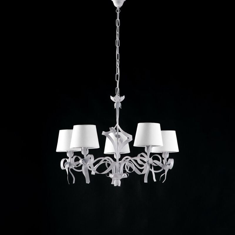 foto del prodotto bonetti illumina lampadario bianco shabby con paralumi bianchi 5 luci lucy