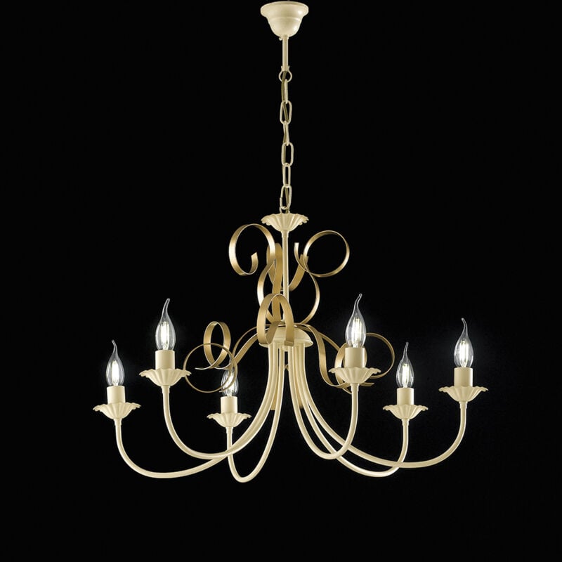 foto del prodotto bonetti illumina lampadario classico 6 luci ferro battuto avorio e oro serie bandolo