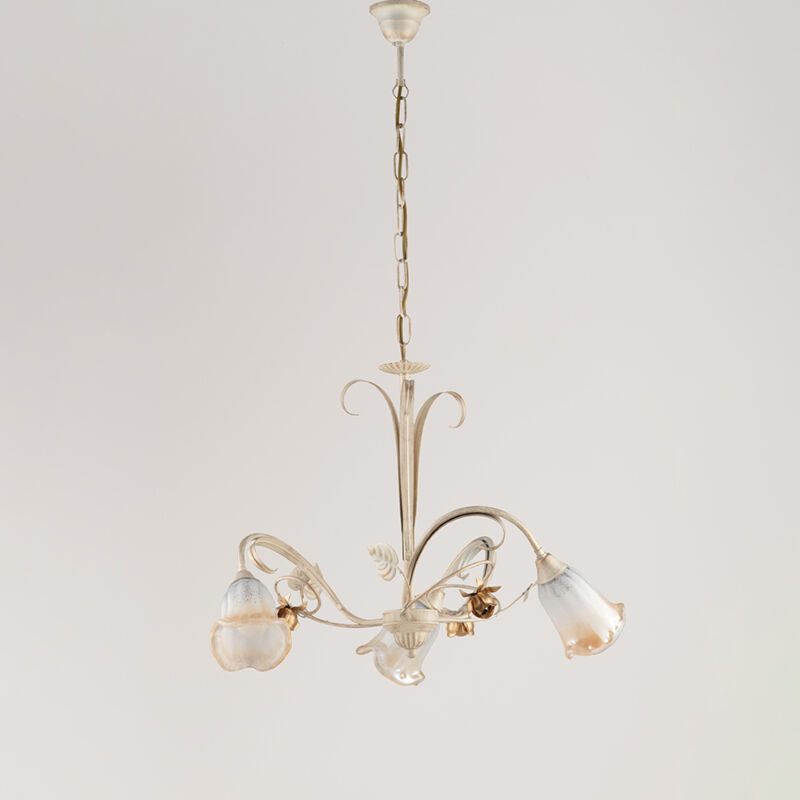 foto del prodotto bonetti illumina lampadario classico arte povera 3 luci ferro battuto avorio e oro serie cestino