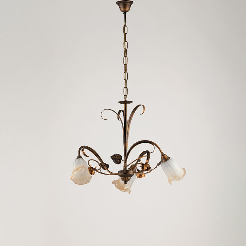 foto del prodotto bonetti illumina lampadario classico arte povera 3 luci ferro battuto marrone e oro serie cestino