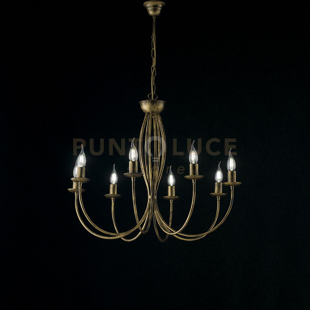 foto del prodotto bonetti illumina lampadario in ferro laccato marrone con decorazione oro antico 8 luci