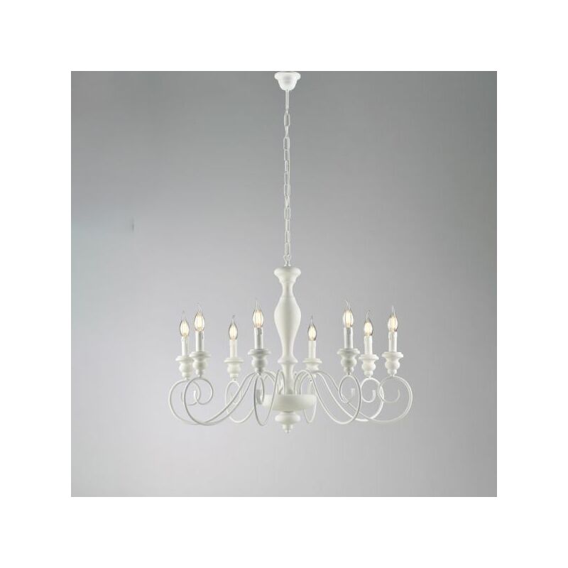 foto del prodotto bonetti illumina lampadario in legno e ferro laccato bianco shabby 8 luci cascina