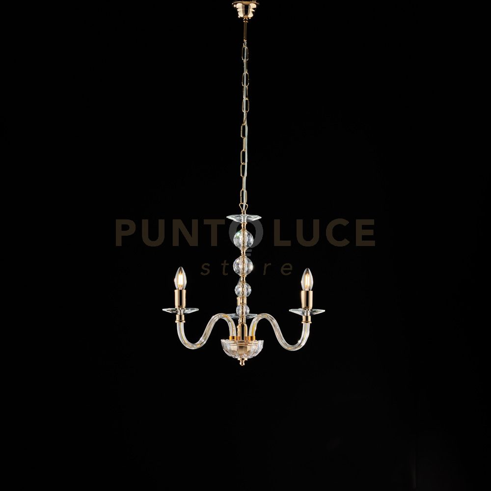 foto del prodotto bonetti illumina lampadario in oro con vetro trasparente e strass 3 luci ruben