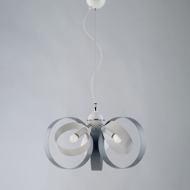 foto del prodotto bonetti illumina lampadario moderno 3 luci cerchi ferro bianco e grigio serie bolla