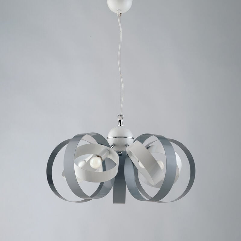 foto del prodotto bonetti illumina lampadario moderno 5 luci cerchi ferro bianco e grigio serie bolla
