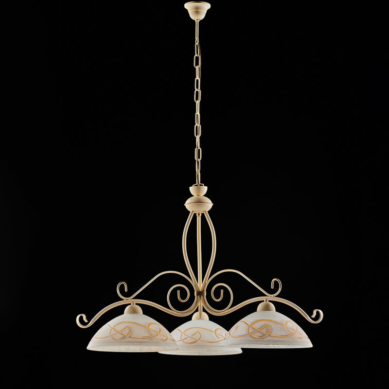 foto del prodotto bonetti illumina lampadario rustico 3luci ferro battuto avorio e oro vetro ambra serie faraone