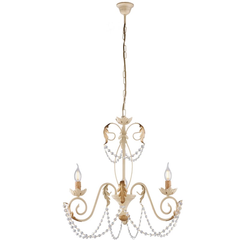 foto del prodotto bonetti illumina - lampadario shabby damasco 3 luci ferro battuto avorio e oro con cristalli