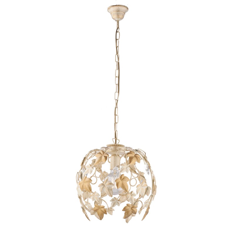 foto del prodotto bonetti illumina lampadario shabby edera 1 luce ferro battuto avorio oro con foglie e cristalli