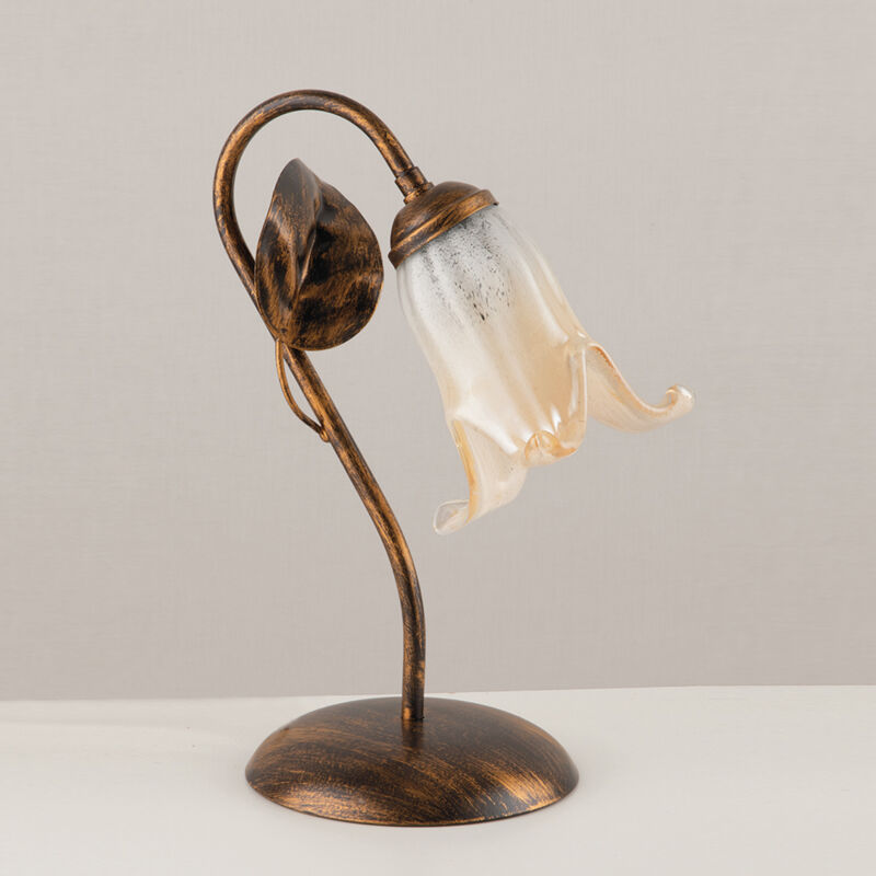 foto del prodotto bonetti illumina lumetto classico 1 luce con foglie ferro battuto e vetro bronzo serie limone