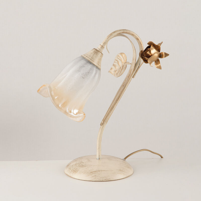 foto del prodotto bonetti illumina lumetto classico arte povera 1 luceferro battuto avorio e oro serie cestino