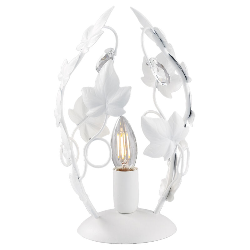 foto del prodotto bonetti illumina lumetto shabby edera 1 luce ferro battuto bianco con foglie e cristalli