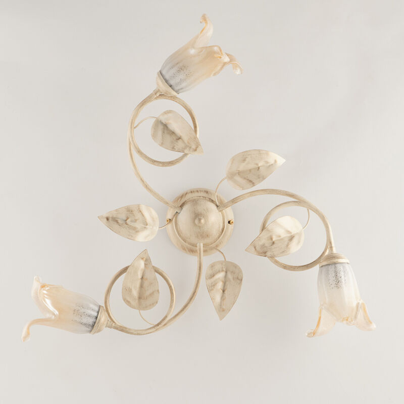 foto del prodotto bonetti illumina plafoniera classica 3 luci foglie in ferro battuto vetro avorio oro serie limone