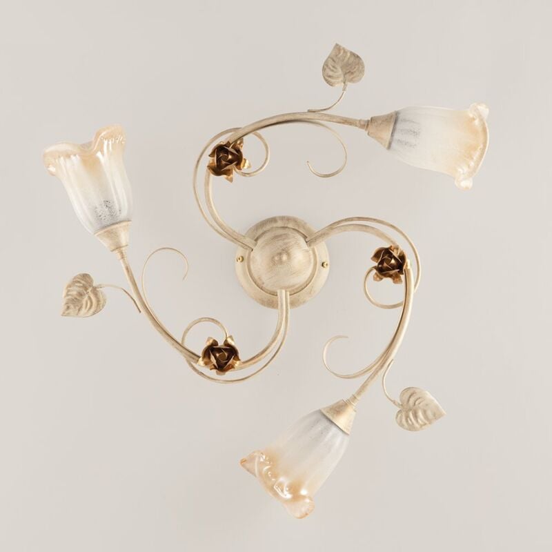 foto del prodotto bonetti illumina plafoniera classica arte povera 3 luci ferro battuto avorio e oro serie cestino