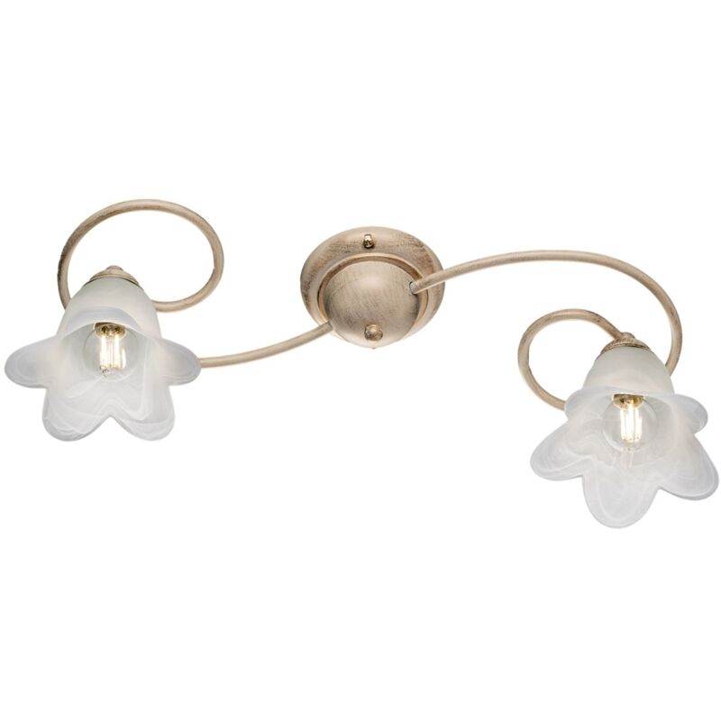 foto del prodotto bonetti illumina plafoniera in ferro laccato avorio con decorazione oro antico e diffusori in vetro diametro 14 alabastro bianchi 2 luci