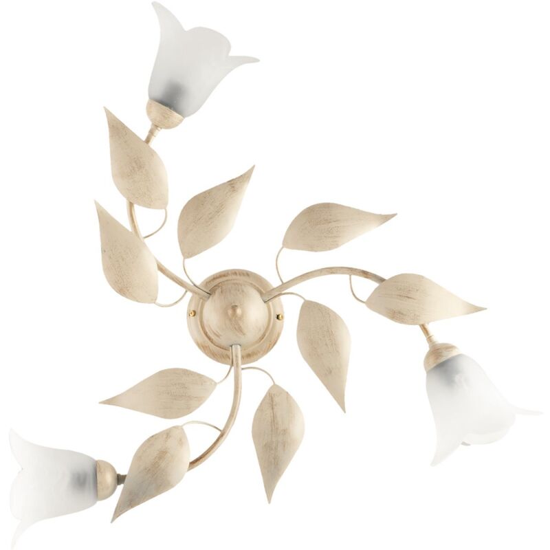 foto del prodotto bonetti illumina plafoniera in ferro laccato avorio con decorazione oro antico e diffusori in vetro diametro 14 alabastro bianchi 3 luci