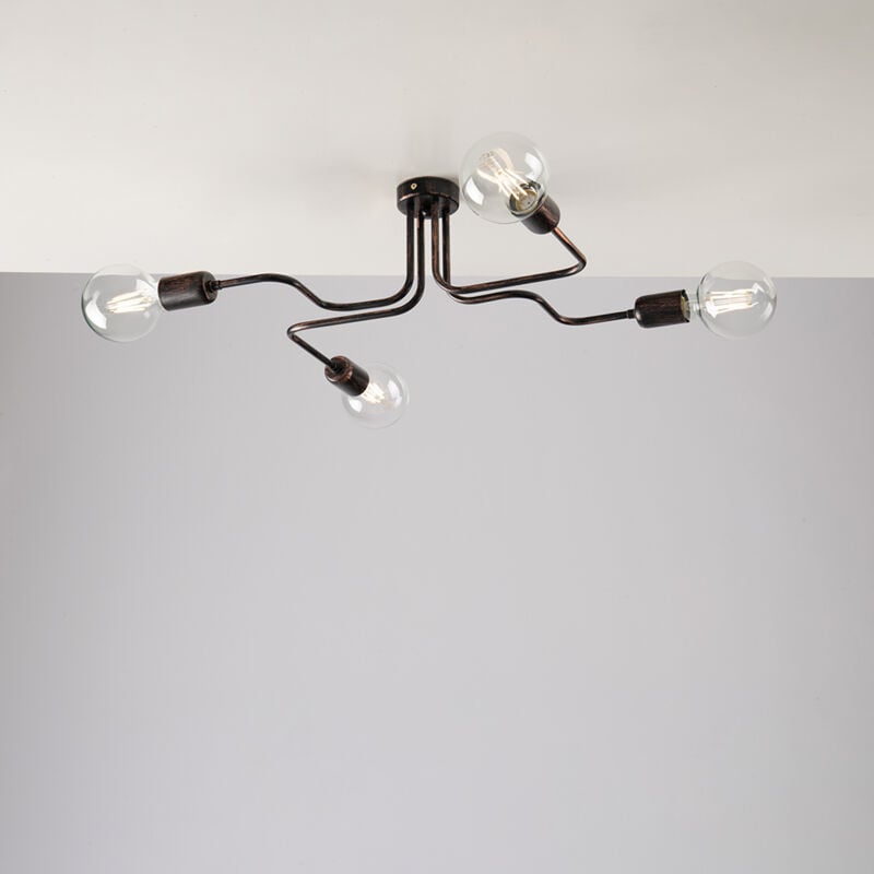 foto del prodotto bonetti illumina plafoniera industrial 4 luci ferro nero e rame serie loft