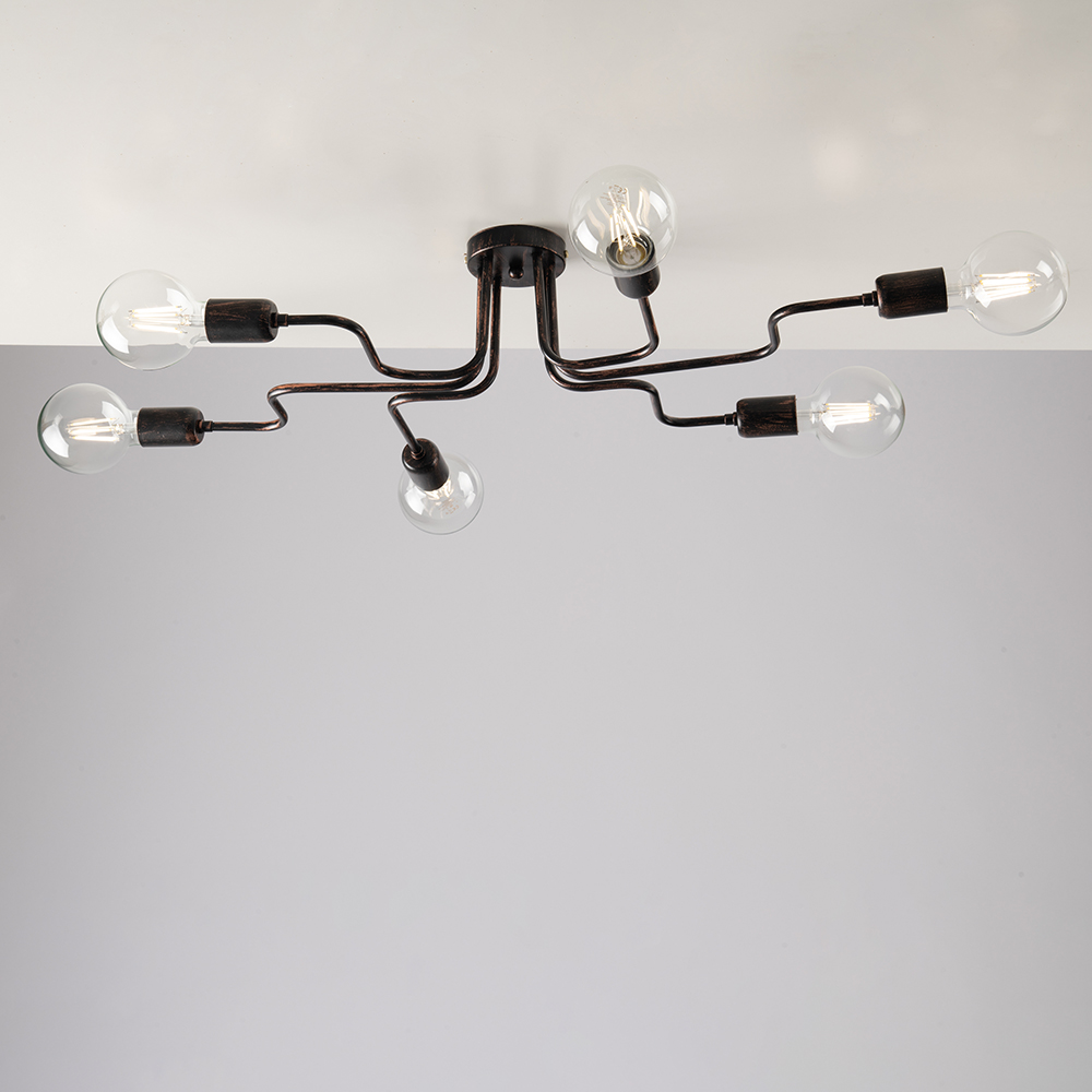 foto del prodotto bonetti illumina plafoniera industrial 6 luci ferro nero e rame serie loft