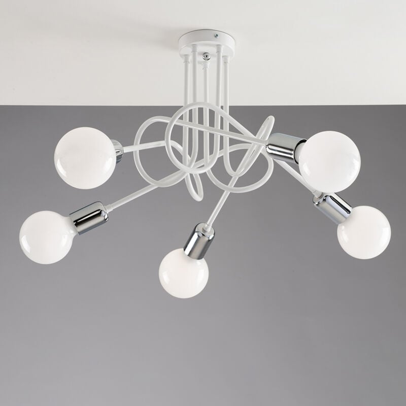 foto del prodotto bonetti illumina plafoniera minimal 5 luci in ferro laccato bianco particolari cromo serie pop