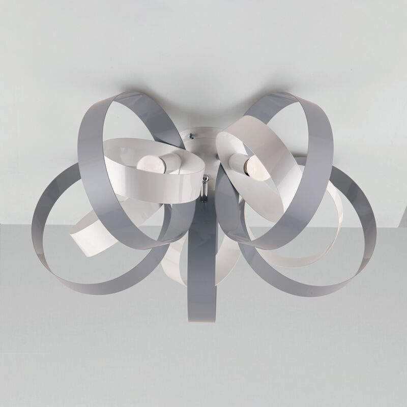 foto del prodotto bonetti illumina plafoniera moderno 5 luci cerchi ferro bianco e grigio serie bolla