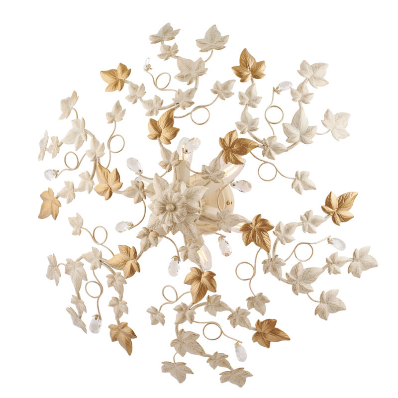 foto del prodotto bonetti illumina plafoniera shabby edera 6 luci ferro battuto avorio oro con foglie e cristalli