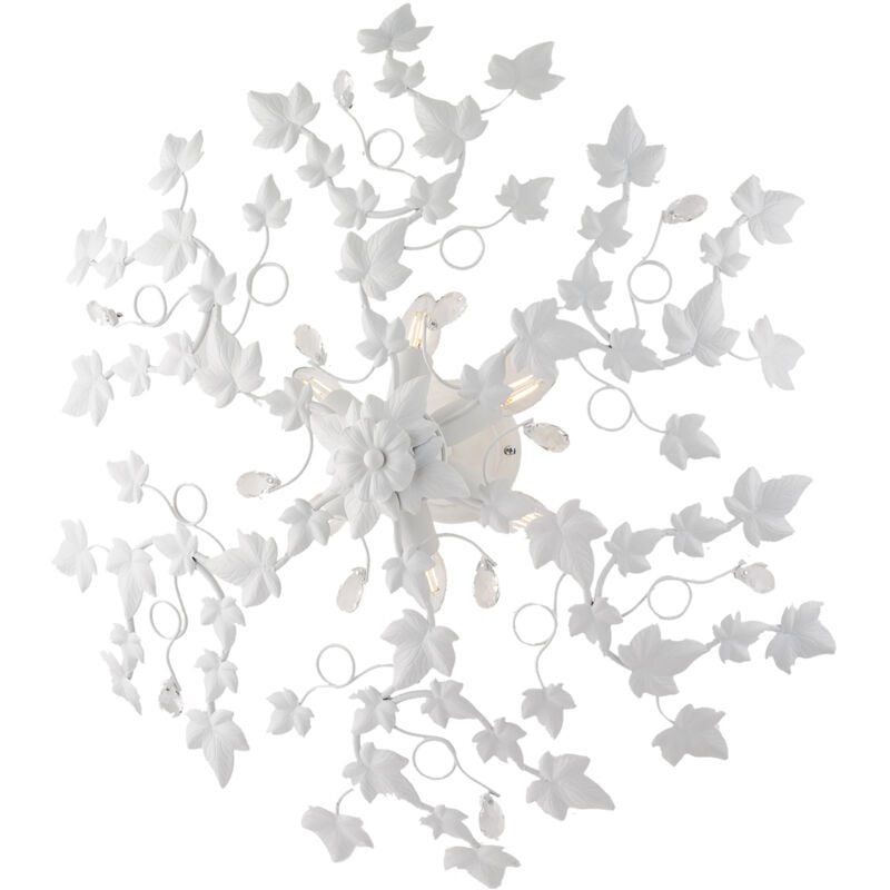 foto del prodotto bonetti illumina plafoniera shabby edera 6 luci ferro battuto bianco con foglie e cristalli