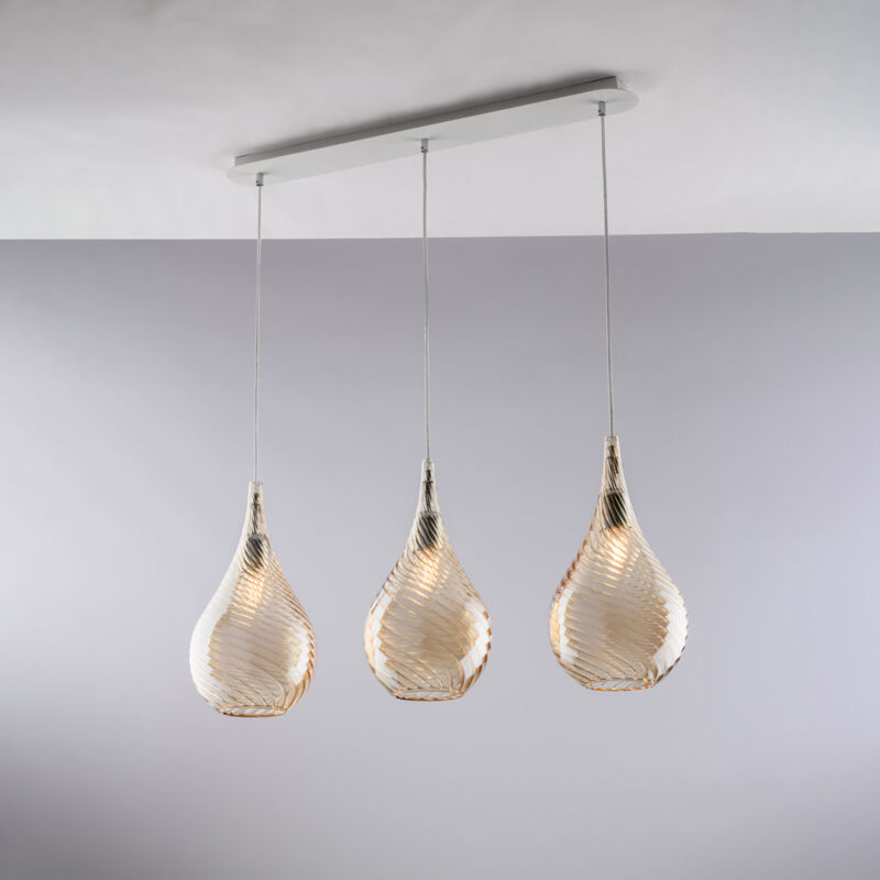 foto del prodotto bonetti illumina pluvia binario in ferro con vetri ambra pyrex 3 luci l.75 x 10 bl264 bin3 am