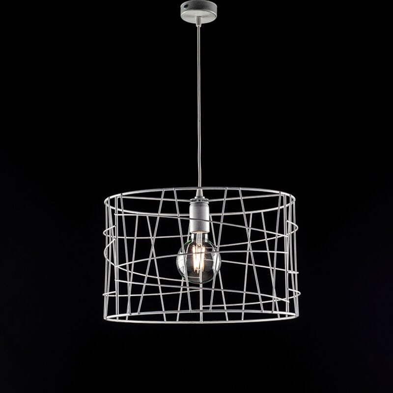 foto del prodotto bonetti illumina - sospensione moderna 1 luce stuttura con fili ferro bianco e argento serie joia