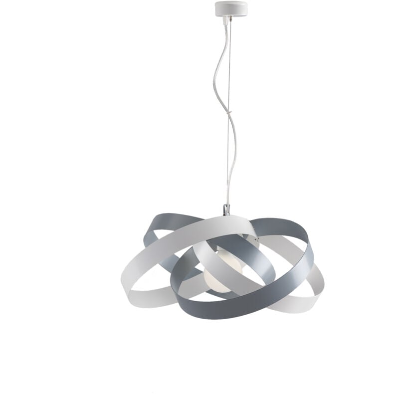 foto del prodotto bonetti illumina sospensione moderna vertigo 1 luce 4 cerchi ferro laccato bianco e grigio