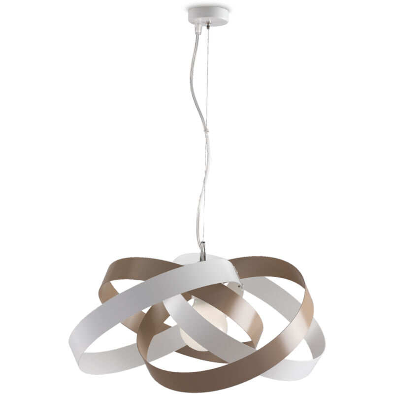 foto del prodotto bonetti illumina sospensione moderna vertigo 1 luce 4 cerchi ferro laccato bianco e tortora