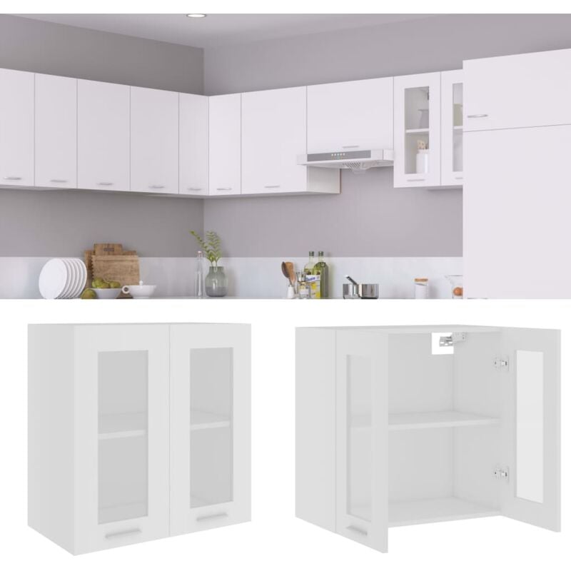 foto del prodotto bonnevie armadio sospeso pensili cucina con vetro bianco 60x31x60 cm in truciolato
