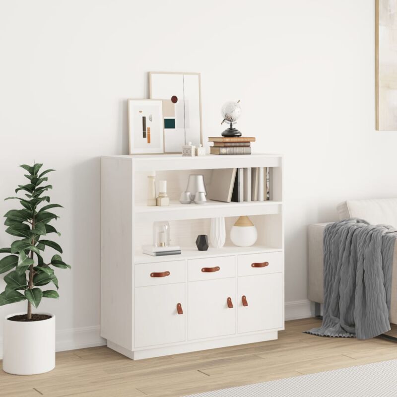 foto del prodotto bonnevie credenza madia moderna ,buffet da cucina ,bianca 100x40x108,5 cm in legno massello di pino itd65310